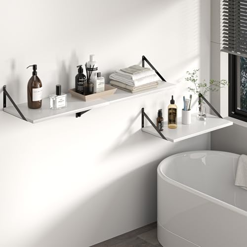 28W x 12D Deep Floating Shelves Set of 2 White (White With Black Metal Bracket / 28Wx12Dx5.8H)