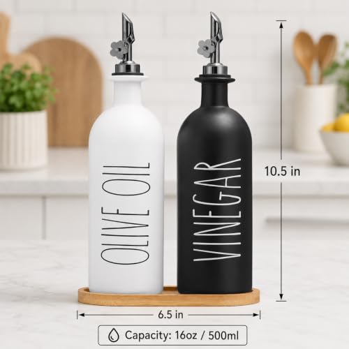 16oz Olive Oil Dispenser Bottles for Kitchen (Black&White+Tray / 16 fl oz)