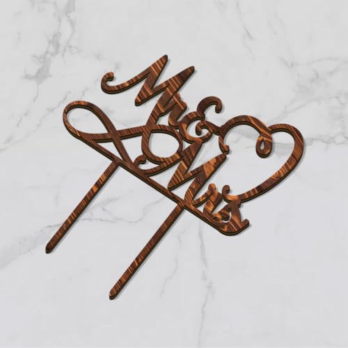 Mr & Mrs Wedding Cake Topper in Wood (Walnut Finish D2)