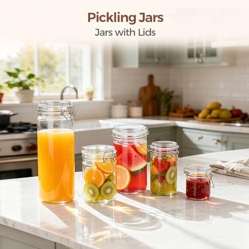 Small 16 oz Glass Jars with Airtight Lids 6 Pack Pickling Pantry (17 fl oz x 6)