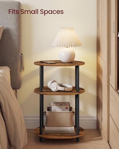 Side Table Small End Table (Rustic Brown + Ink Black)