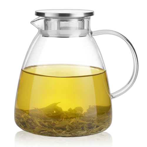 68OZ 2000ML One Touch Glass Teapot with Stainless Steel Filter Lid (68OZ (Square Bottom))
