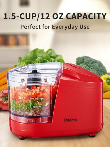 1.5-Cup One-Touch Electric Food Chopper, 100W Mini Food Processor Meat Grinder, Mix, Chop, Mince and Blend Vegetables, Fruits, Nuts, Meats, Stainless Steel Blade (Red) (Red)