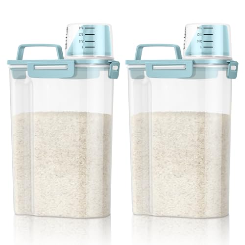 Rice Container Cereal Storage Container 2 Pack 5 Lbs (Blue 3+3Qt)