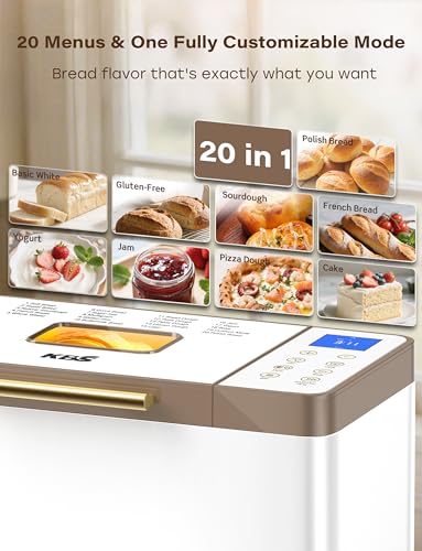 20-IN-1 Bread Maker with Custom Program, 650W Bread Machine with Nonstick Ceramic Pan & Stainless Steel Paddle, 2.2LB Bread Maker Machine, Polish Bread, Gluten-Free, Touch Panel,15H Timer,3 Colors (White Stainless Steel)