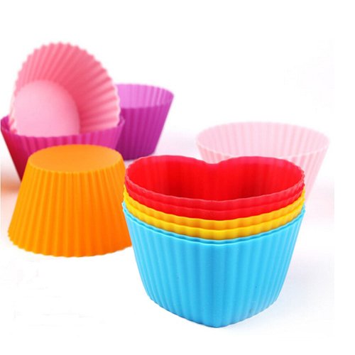 Silicone Baking Cups Muffin Cupcakes Liners Molds Sets in Storage Container Silicone Lunch Box Dividers Bento Box Accessories (Mutilcolor 3shapes)