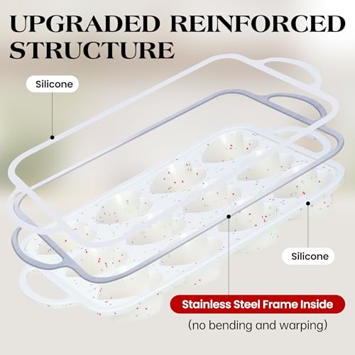 12 Cup Heart Shaped Silicone Muffin Pan for Baking with Metal Frame (Cream / 12-Cup Heart)