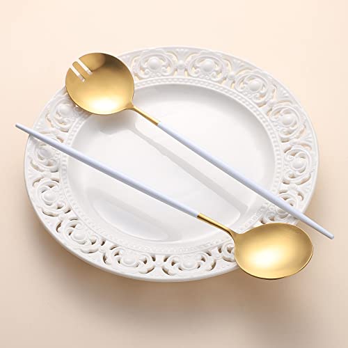 Salad Servers (White/Gold)