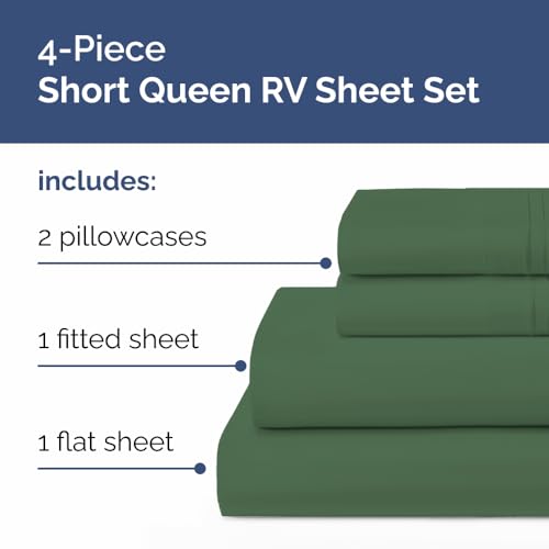 Short Queen Size 4 Piece Bed Sheet Set (17 - Emerald Green / Short Queen)