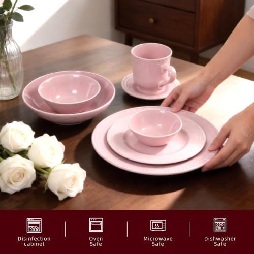 HomeVSS 42 Piece Pearl Dots Stoneware Dinnerware Set (42pc Set / Pink)