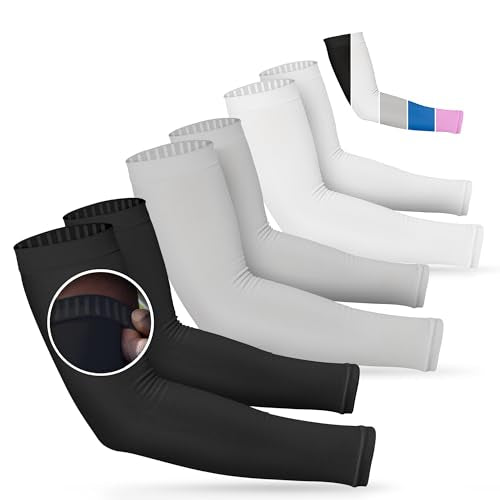 Non Slip Cooling Arm Sleeves for Men & Women (3 Pairs: 1 Pair White + 1 Pair Gray + 1 Pair Black / One Size)