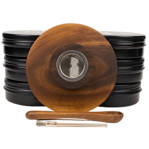 Premium Walnut Wood Cocktail Smoker with Six 4 oz Tins of Wood Chips. Great for Whiskey & Old Fashion. Coated in Safe Food Natural Beeswax (6-pack)