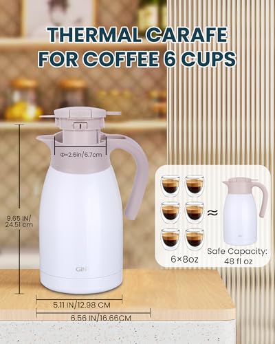 50.7 Ounces Stainless Steel Thermal Coffee Carafe with Lid (White / 50.7 Ounces)