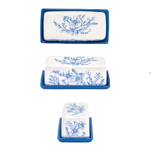 Blue Garden Toile De Jouy Ceramic Butter Dish with Lid (Blue Garden Toile De Jouy / Large)