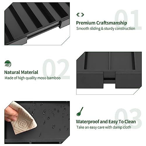 Bamboo Silverware Drawer Organizer (Black / Small)
