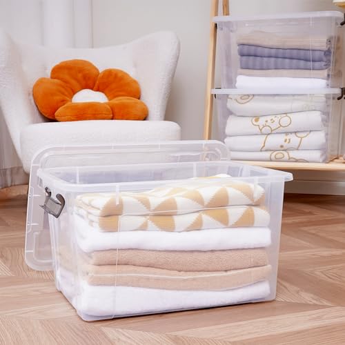 Citylife 44.4 QT Plastic Storage Bins with Latching Lids Stackable Storage Containers for Organizing Large Clear Storage Box for Garage (Clear White / 2 PCS-44.4 QT)