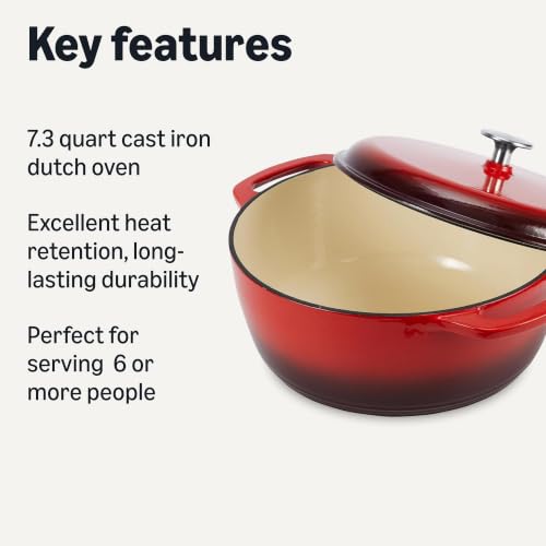 Enameled Cast Iron Dutch Oven Pot with Lid (Red / 7.3-Quart)