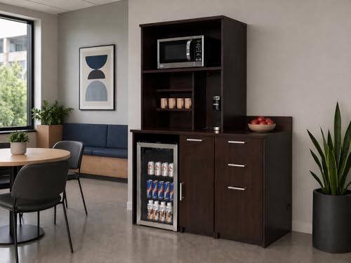 Upper Hutch Cabinet with Mini Fridge Space (54" W – Fridge + 3-Drawer + Hutch)