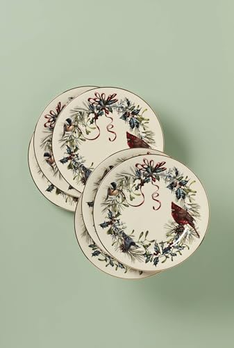 Winter Greetings Porcelain Christmas Dinner Plate Set for 6 (Dinner Plates, Set of 6)
