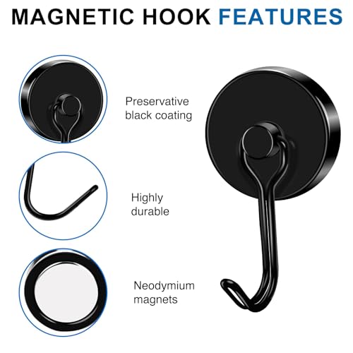 Magnetic Hooks Magnet Hook for Cruise Cabins Fridge 120LBS 8 Pack (Black / 1.26in)