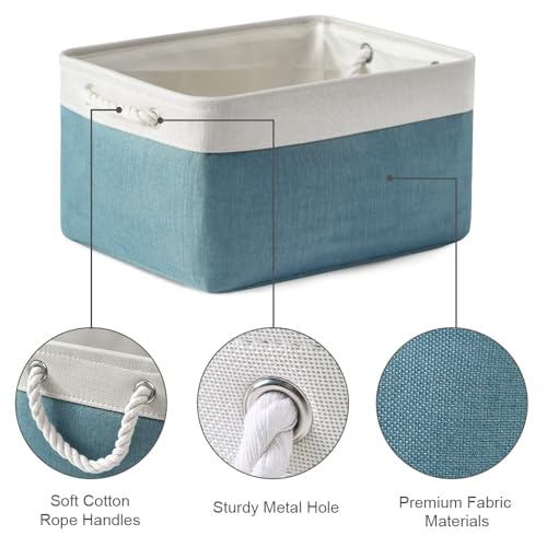 Fabric Storage Bin with Handles (White And Green / Large - 15.7Lx11.8Wx8.3H)