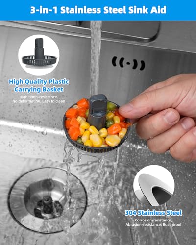 2 Pack 3 in 1 Kitchen Sink Drain Strainer and Stopper Combo (2P-SUS304 Drain Part with 3 Strainers)