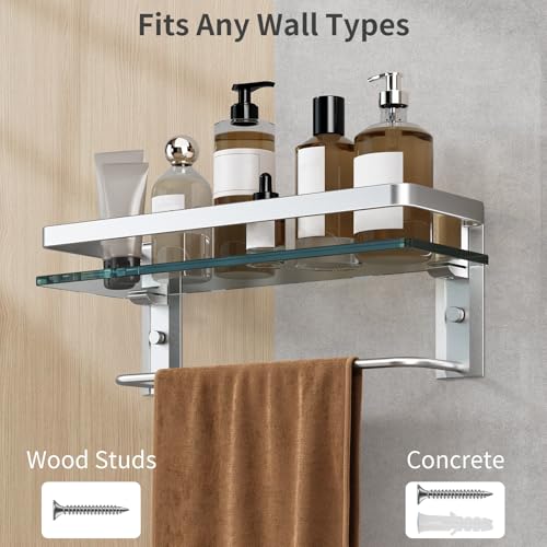 Bathroom Wall Shelf with Towel Bar (Silver / Shelf with Towel Bar)