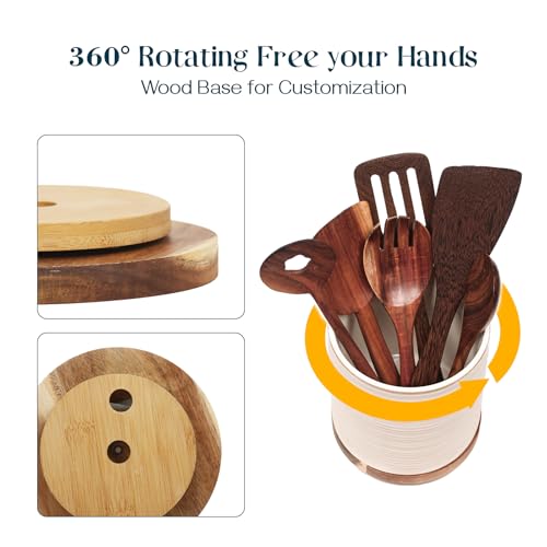 360° Rotating Extra Large Cooking Utensil Holder (White Ring / 7.6 Inch)