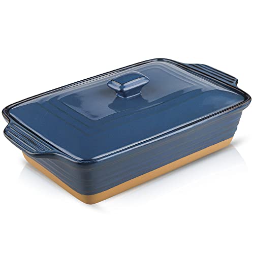 Ceramic Casserole Dish with Lid Oven Safe (Dark Blue)