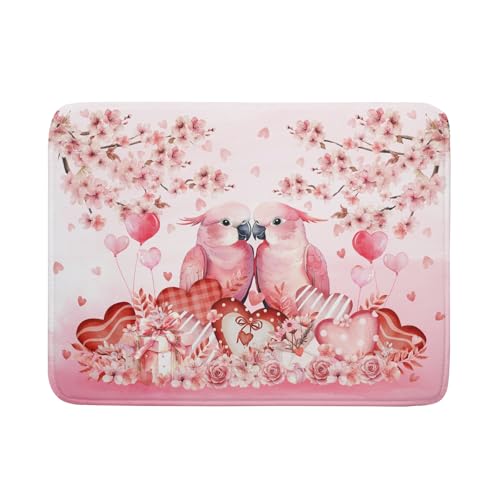 Red Bird Dish Drying Mat Large Absorbent Microfiber Dish Drying Pad for Lover Holiday Decor (Pink Love Bird / 24" x 18")