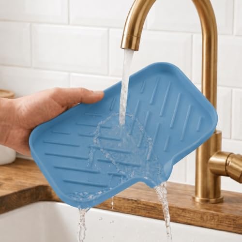 Silicone Soap Dish with Drain Spout (Lichen Blue / M(9.6"×5.3"))