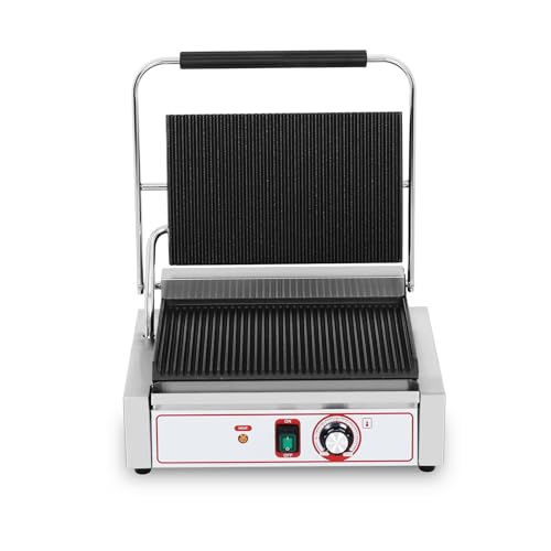 Commercial Panini Grill Flat Press Sandwich Maker Industrial Panini Machine Single Grill Big (Standard Grooved Top And Bottom)