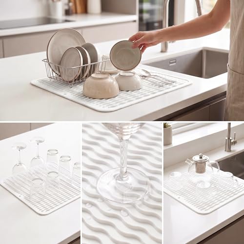 Silicone Dish Drying Mat for Multiple Usage (White / 12"L x 12"W)