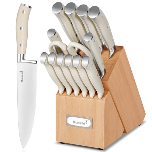 Upgraded Knife Set High Carbon Stainless Steel Sharper Blade Ergonomic Handle (15 Count)