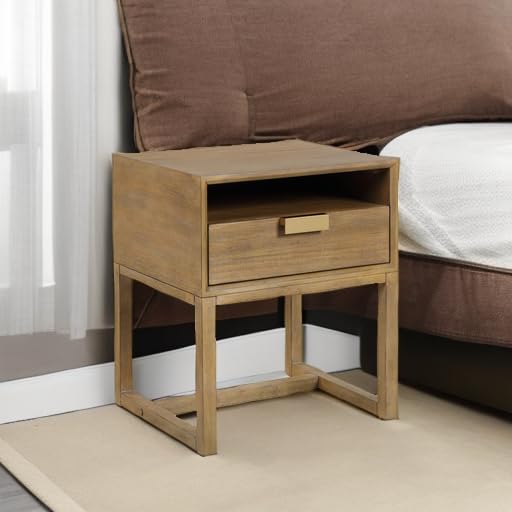 Luke Modern Nightstand Side Accent or End Table with Storage Drawer (Light Brown / Set of 1)