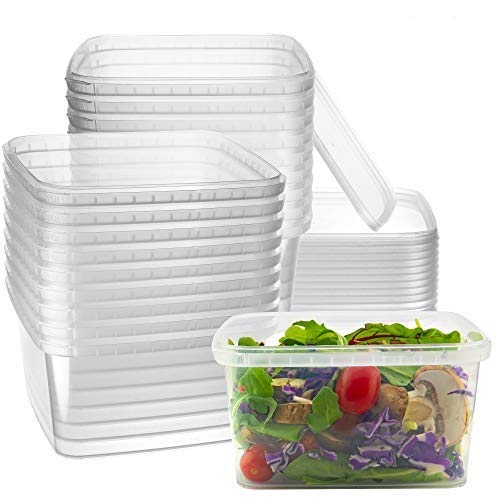 32 oz 20 Pack Square Clear Deli Containers with Lids Disposable BPA Free Square Plastic Food Storage Containers with Lids Airtight for Meal Prep Take Out Kitchen (32 oz)