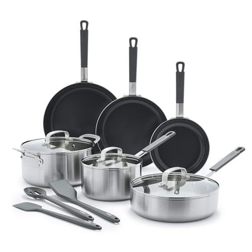 x Bobby Flay Stainless Steel 12 Piece Cookware Pots & Pans Set (12 Piece Cookware Set / Stainless Steel)