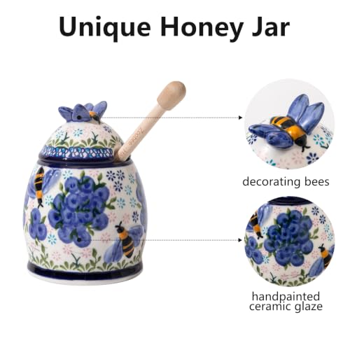 10oz Blueberry Breeze Handpainted Ceramic Honey Jar (Blueberry Breeze)