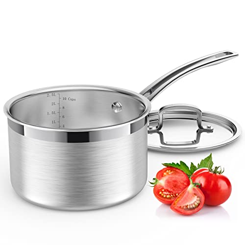 Tri Ply Stainless Steel Sauce Pan with Lid (3 Quarts)