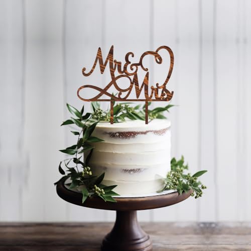 Mr & Mrs Wedding Cake Topper in Wood (Walnut Finish D2)