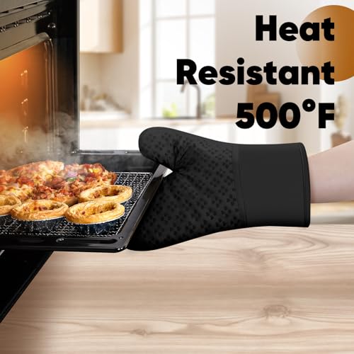 Oven Mitts and Pot Holders 4 Sets (Black)
