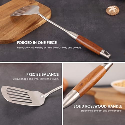 18 10 Stainless Steel Kitchen Utensils Set with Wood Handle (8 Count)