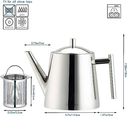Stainless Steel Teapot With Removeable Infuser 50 oz Stovetop Tea Maker for Fruit Herbal and Infusion (50 oz / Chrome)