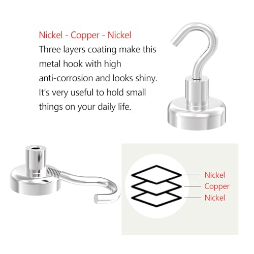 Strong Magnetic Hooks with 1 Inch Dia Magnet Base (1.00" Dia - 80lbs - 12Pack)
