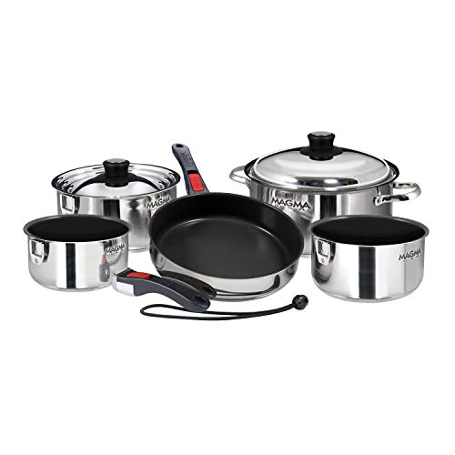 A10-366-2-IND 10 Piece Stainless Steel NonStick Nesting Cookware Set (Stainless Steel / 10 Piece, Non-stick)