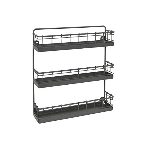 3 Tier Hanging Spice Rack for Wall Black Steel Kitchen Spice Organizer (Industrial Gray / Large 3-Tier / Vintage)