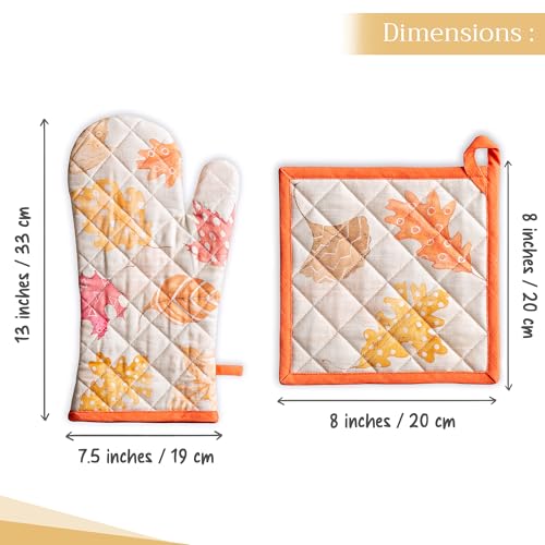100% Cotton Oven Mitt & Pot Holder Set (103 - Colours of Autumn / 7.5" x 13" & 8" x 8" (Oven Mitt & Pot Holder))