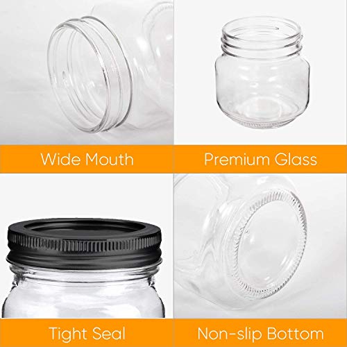30 Pack Mason Jars 8 oz (8oz - Split Black Lid)