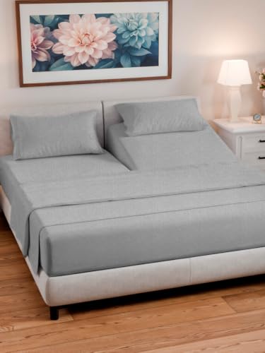 Flex Top Split Head King 4 Piece Sheet Set (40 - Heathered Grey / Split Head/Flex Top)