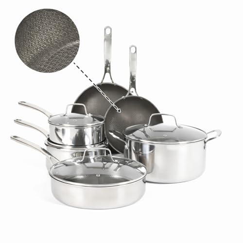 Badgley Hybrid Nonstick 10 Piece TriPly Stainless Steel Pots and Pans Non (Triply Stainless / 10-Piece Set)
